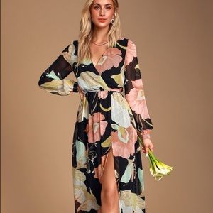 Maxi floral v cut dress with slit